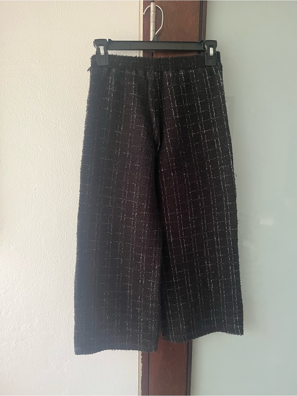 Zara Kids Black Tweed Wide Leg Pants with White Grid